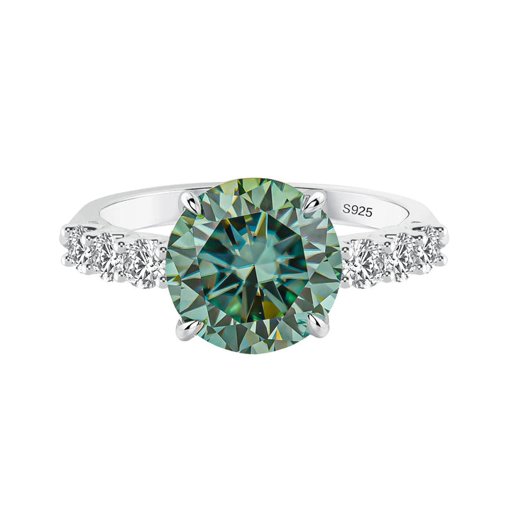 S925 Moissanite 2.0Ct/3.0Ct/4.0Ct Turquoise Round Cut White Gold &amp; Yellow Gold Engagement Ring