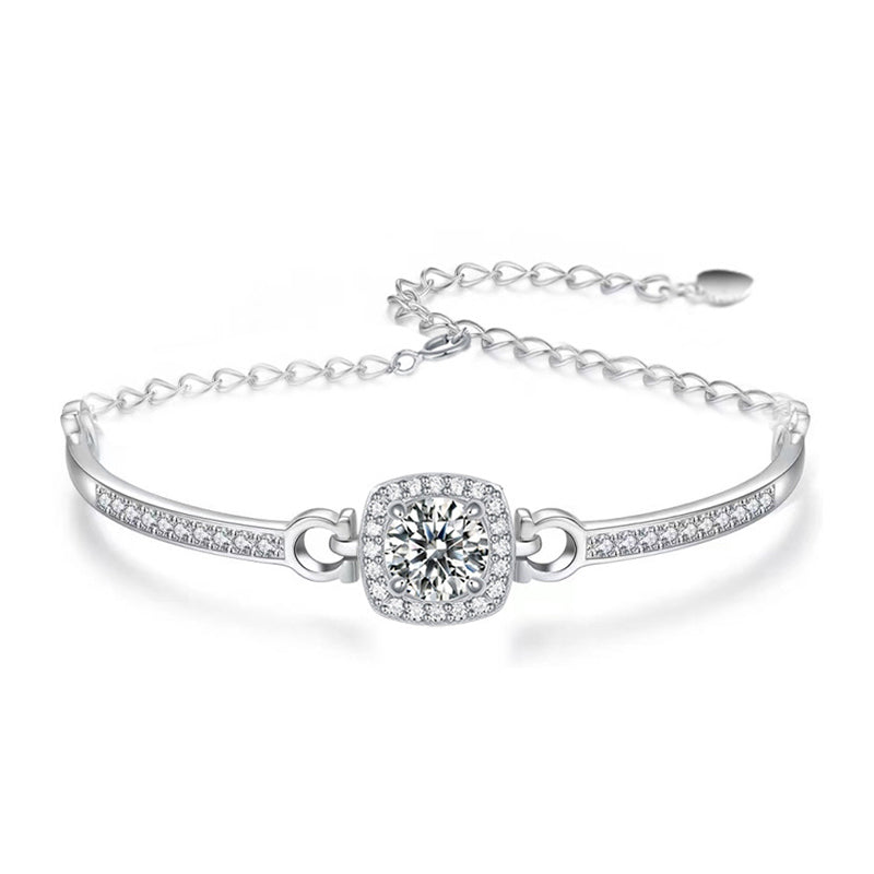 Rodiffy Moissanite 1.0 Ct Halo Round Cut White Gold Bracelet