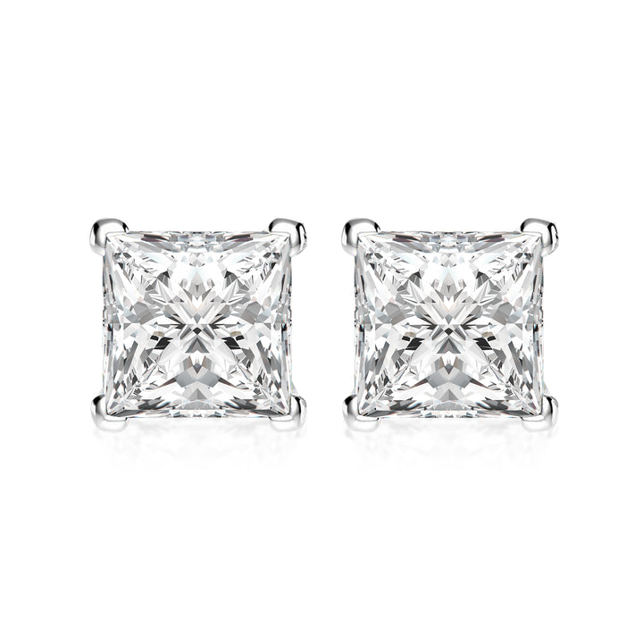 Rodiffy 2.0 Ct*2 Moissanite Diamond White Gold 4 Prong Princess Stud Earrings