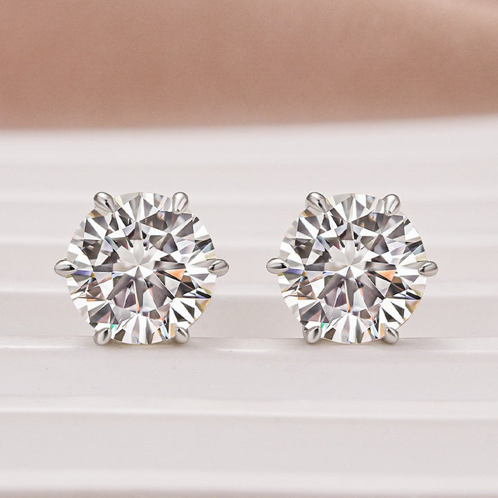 Moissanite Classic 1.2Ct*2 Round Cut 6 Prong Stud Earrings In Sterling Silver