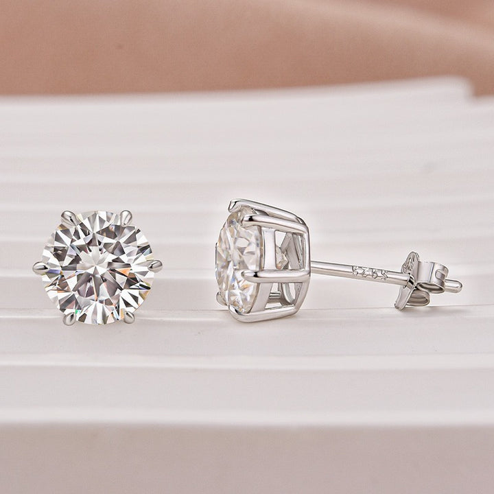 Moissanite Classic 1.2Ct*2 Round Cut 6 Prong Stud Earrings In Sterling Silver