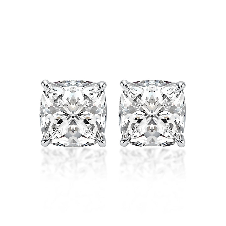 Moissanite 2.0Ct*2 Cushion Cut White Gold Stub Earrings