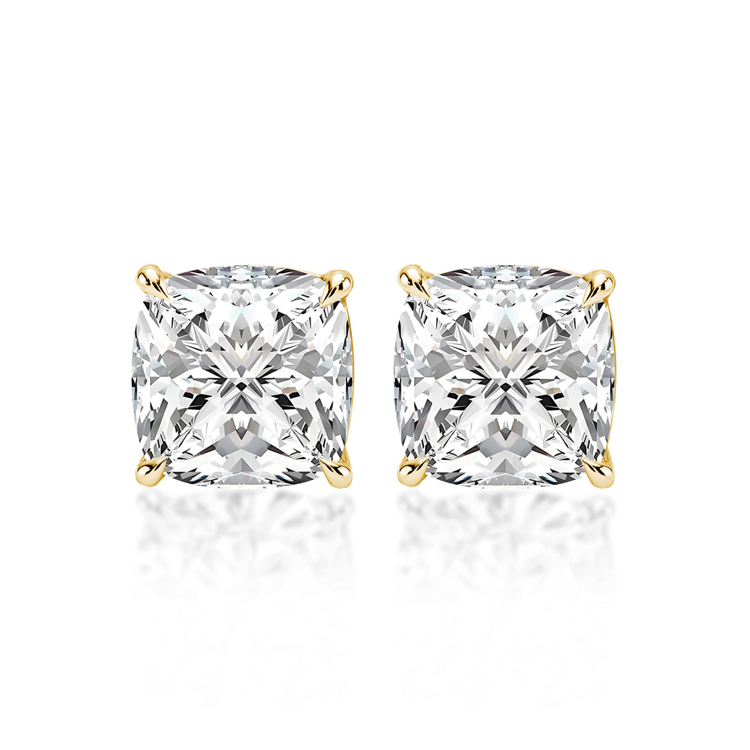 Moissanite 2.0Ct Cushion Cut Yellow Gold Stub Earrings