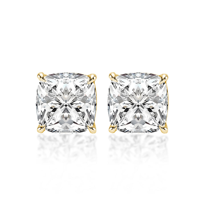 Moissanite 2.0Ct*2 Cushion Cut Yellow Gold Stub Earrings