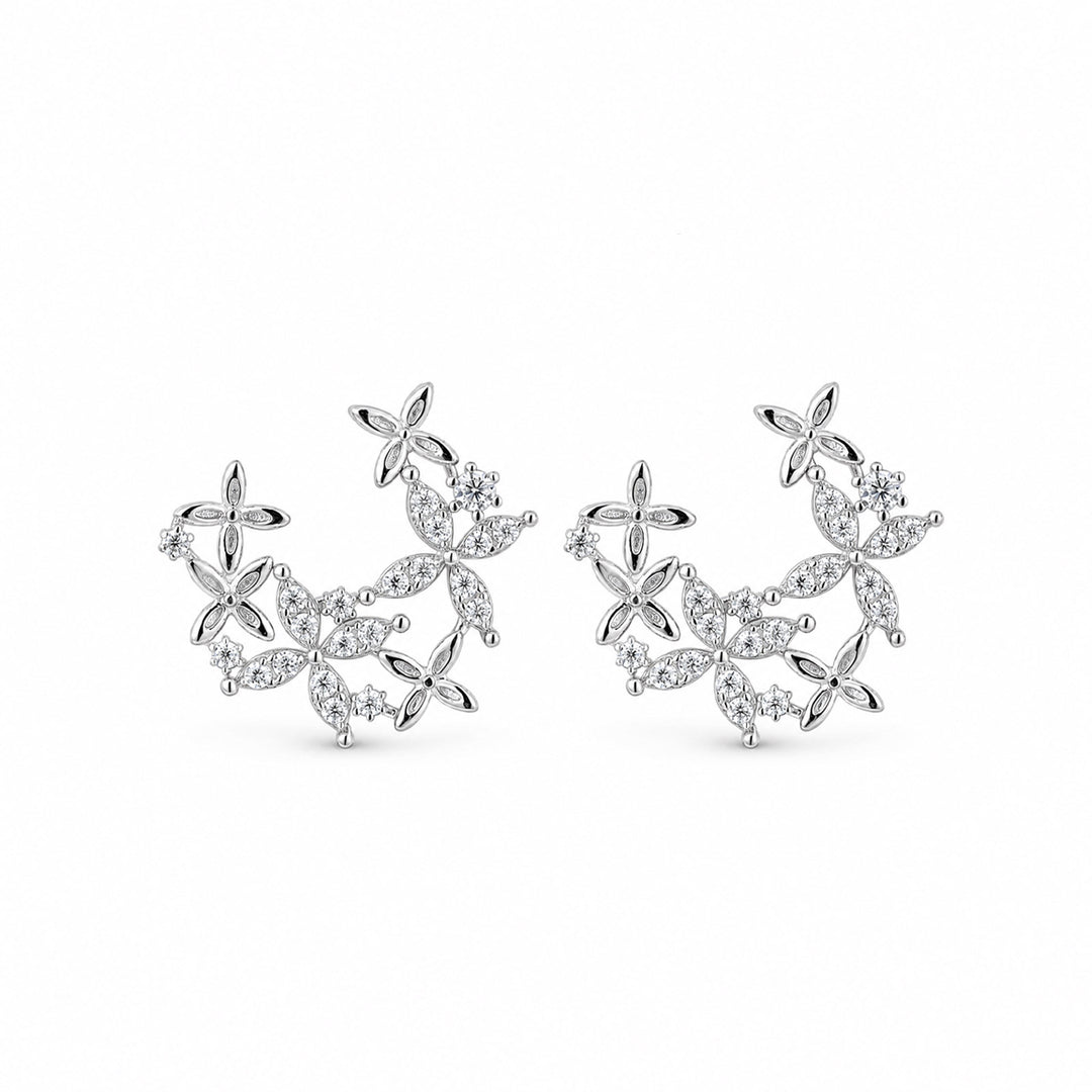 S925 Moissanite Round Cut  Four Petal Flower Wrap Around Ear Studs For Women Wedding Gift