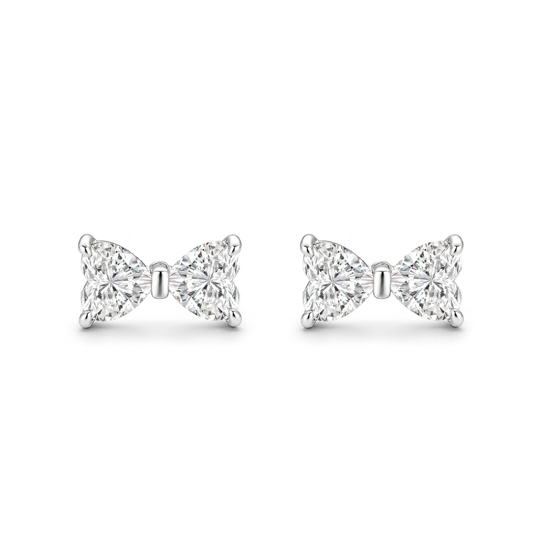 S925 Moissanite 1Ct*2 Dual Heart Cut Bow Shape Stud Earrings Romantic Earring Gift For Her