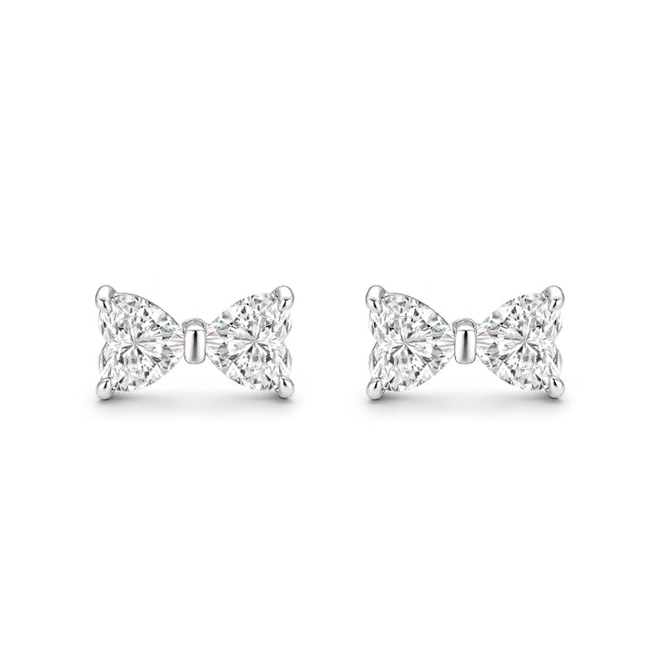 S925 Moissanite 1Ct*2 Dual Heart Cut Bow Shape Stud Earrings Romantic Earring Gift For Her