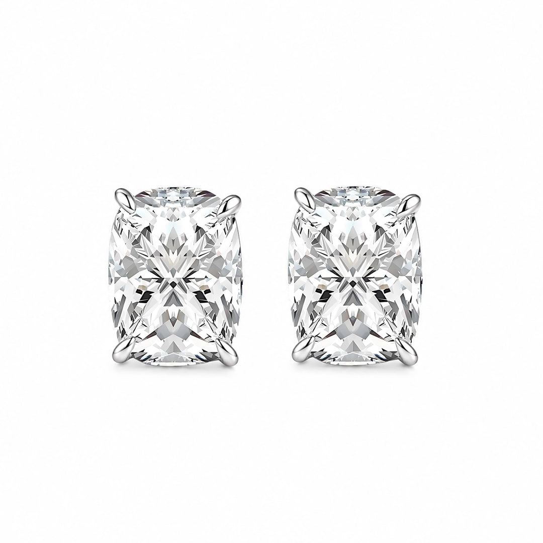 S925 Moissanite 2.0Ct*2 Cushion Cut Stud Earrings In Sterling Silver For Women Everyday Wear