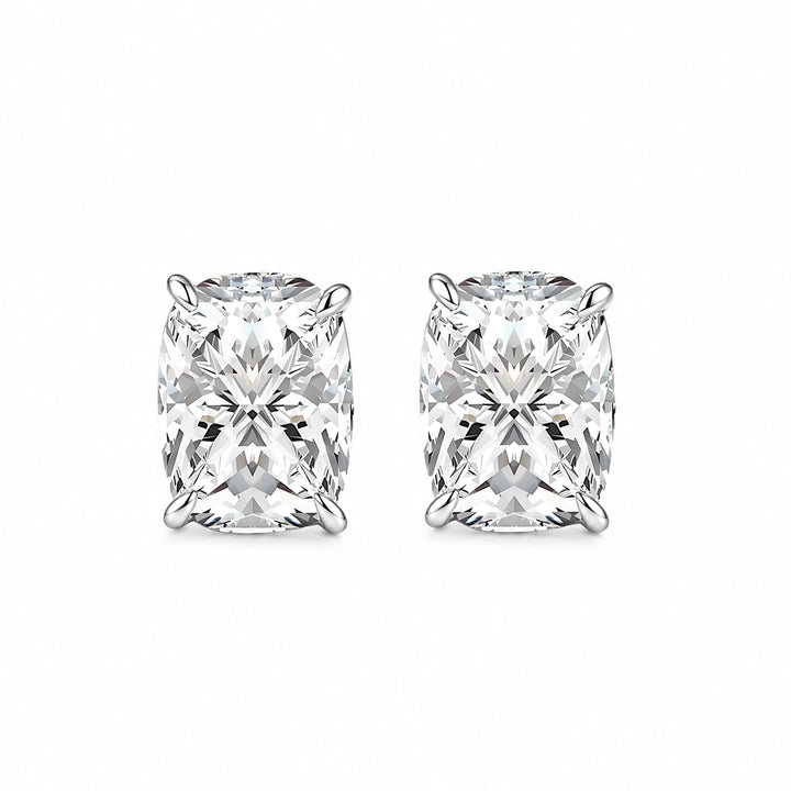S925 Moissanite 2.0Ct*2 Cushion Cut Stud Earrings In Sterling Silver For Women Everyday Wear