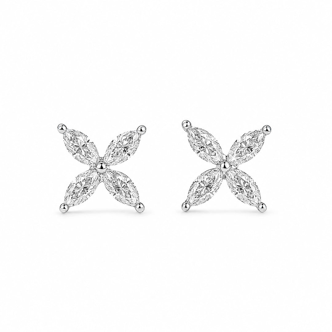 S925 Moissanite 0.8Ct*2 Marquise Floral Stud Earrings