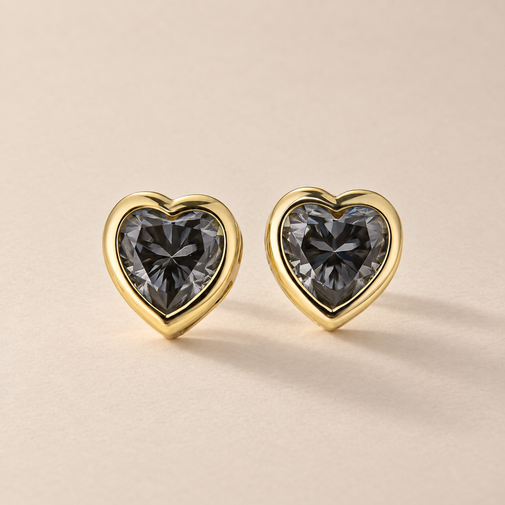 Moissanite 2.0Ct*2 Heart Cut Bezel Claw Stud Earrings For Everyday Wear