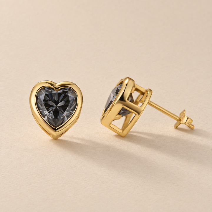 Moissanite 2.0Ct*2 Heart Cut Bezel Claw Stud Earrings For Everyday Wear