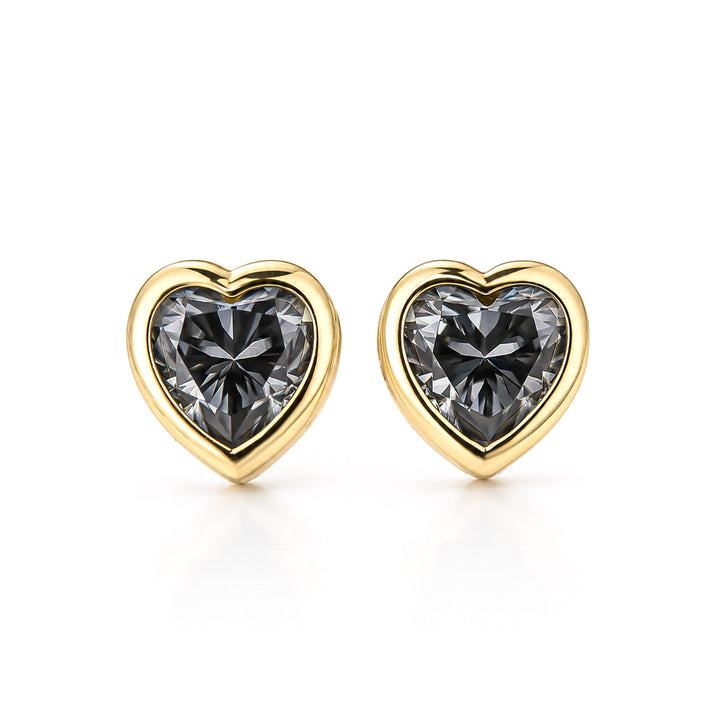 Moissanite 2.0Ct*2 Heart Cut Bezel Claw Stud Earrings For Everyday Wear