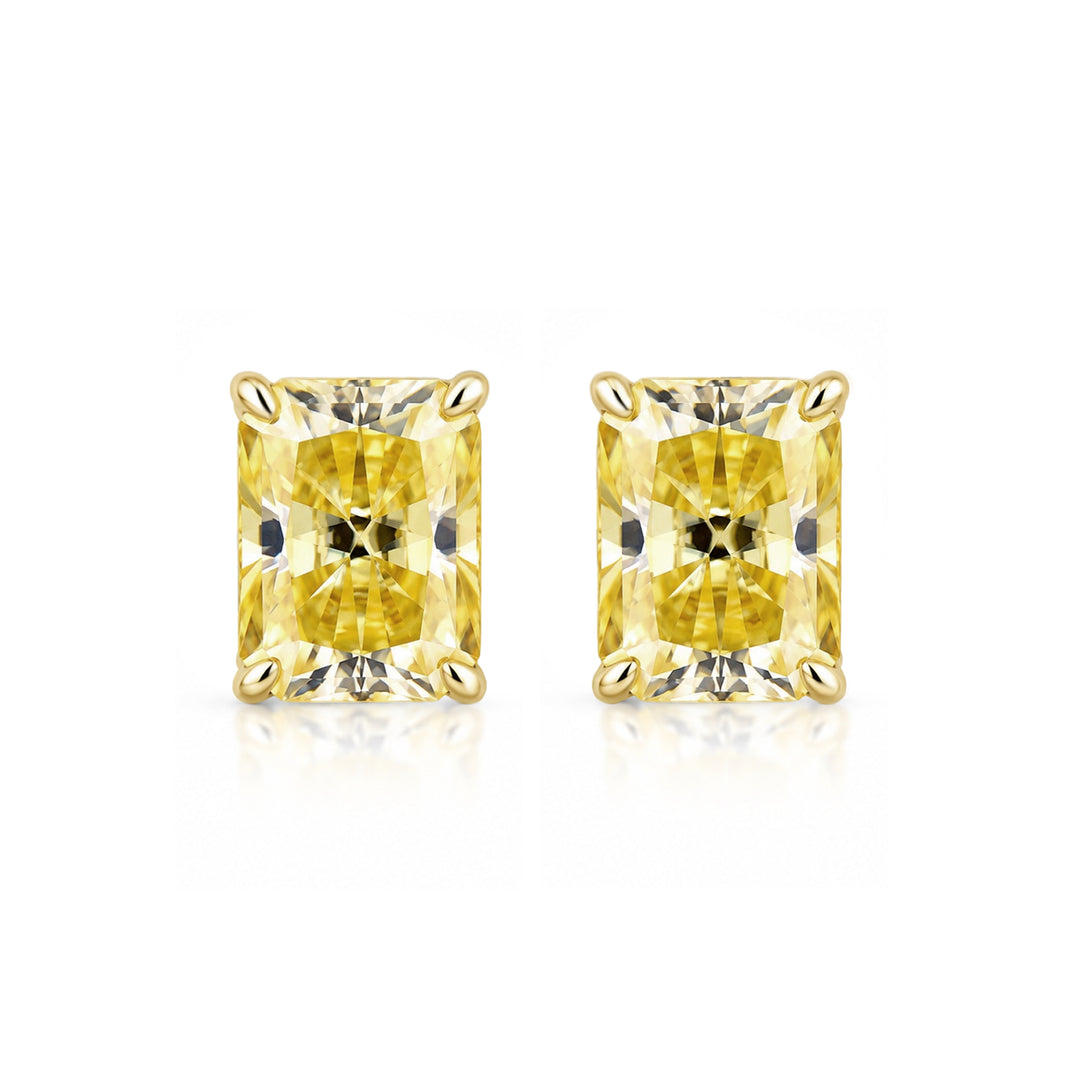 Moissanite 2.0Ct*2 Lemon Yellow Radiant Cut Stud Earrings