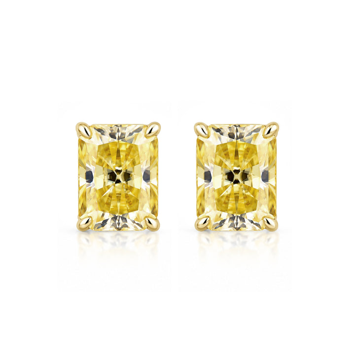 Moissanite 2.0Ct*2 Lemon Yellow Radiant Cut Stud Earrings