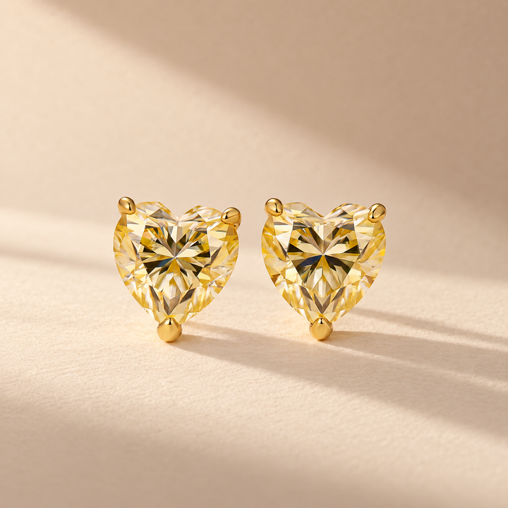 Moissanite 1.2Ct*2 Heart Cut Yellow Stone Stud Earrings in Sterling Silver