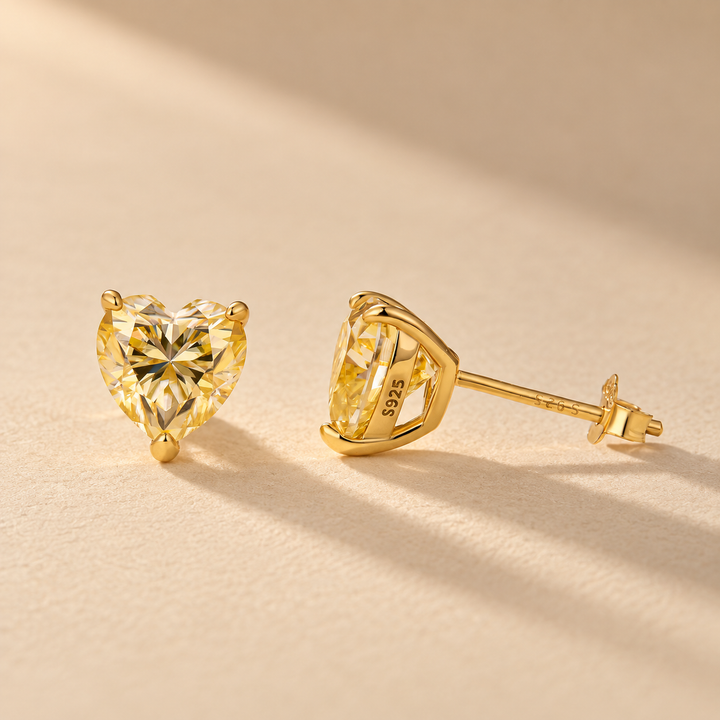 Moissanite 1.2Ct*2 Heart Cut Yellow Stone Stud Earrings in Sterling Silver