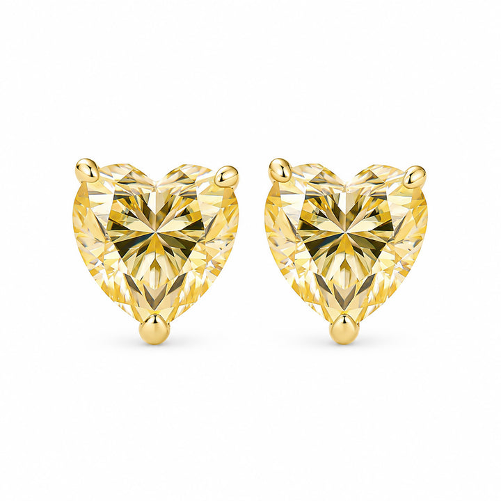 Moissanite 1.2Ct*2 Heart Cut Yellow Stone Stud Earrings in Sterling Silver