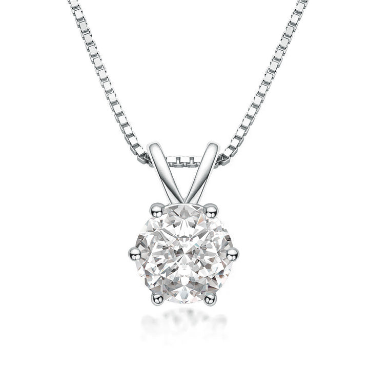 Rodiffy Moissanite 1.0 Ct Round Cut White Gold 6 Prong Pendant Necklace