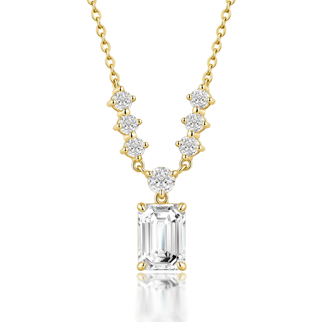 3.5Ct Emerald Cut Moissanite Yellow Chain Pendant Necklace In 925 Sterling Silver