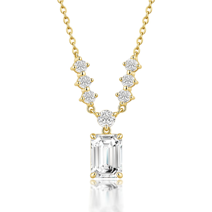 3.5Ct Emerald Cut Moissanite Yellow Chain Pendant Necklace In 925 Sterling Silver