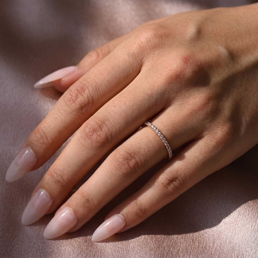 Rodiffy Moissanite 0.5 Ct Round Cut Half Halo Rose Gold Anniversary Ring