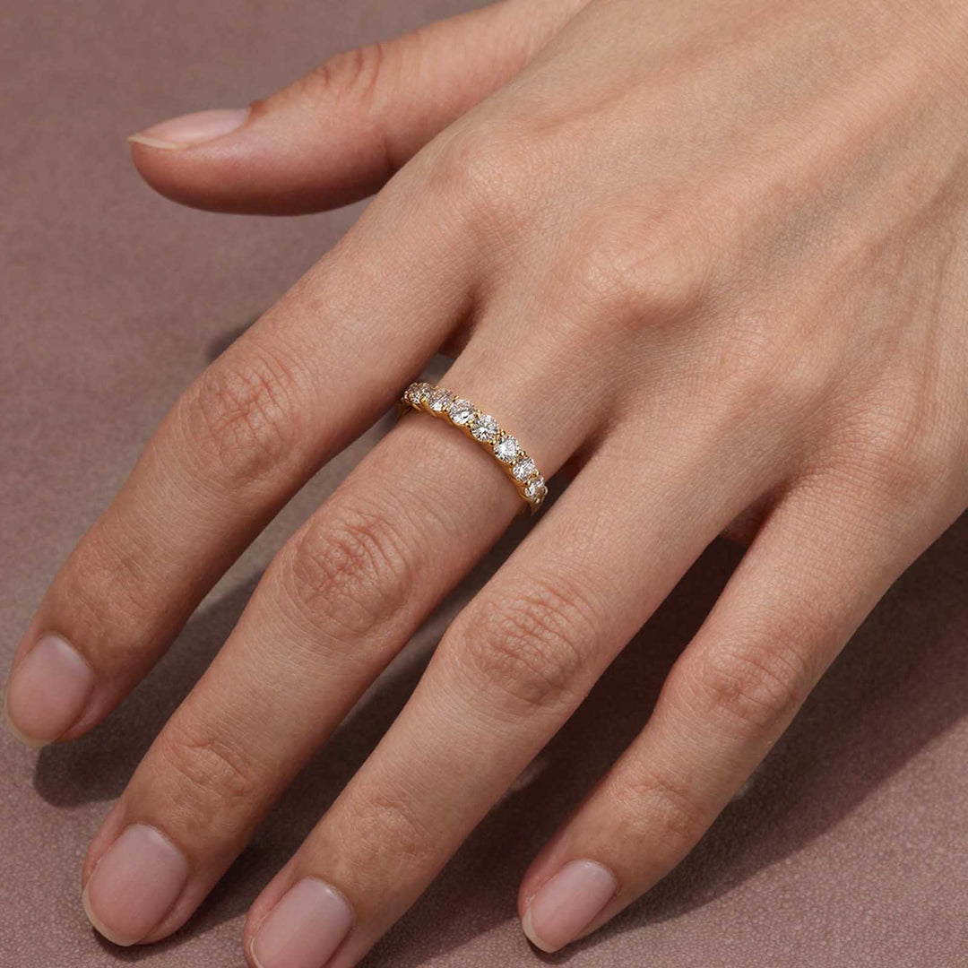 Moissanite 0.7Ct Round Cut Yellow Gold Women's Wedding Band
