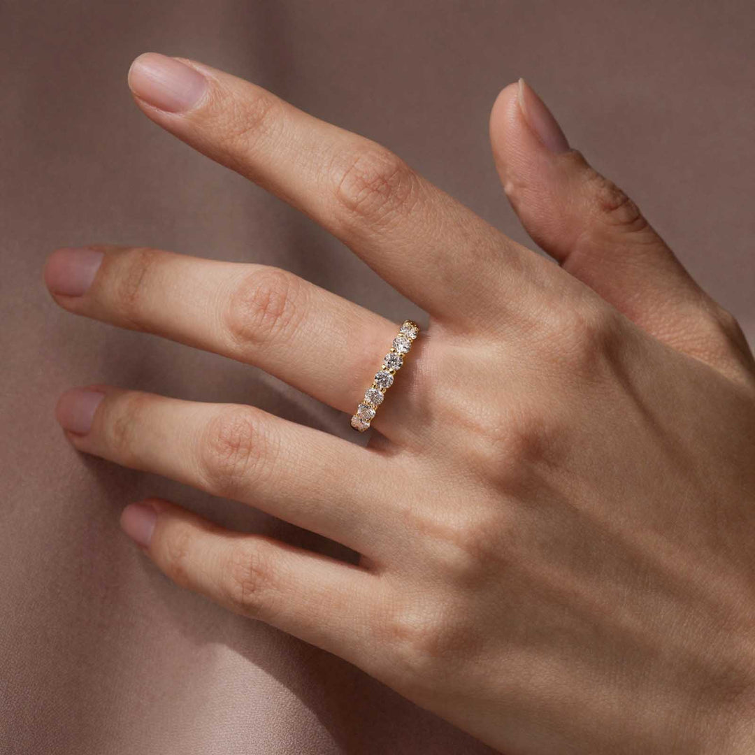 Moissanite 0.7Ct Round Cut Yellow Gold Women's Wedding Band