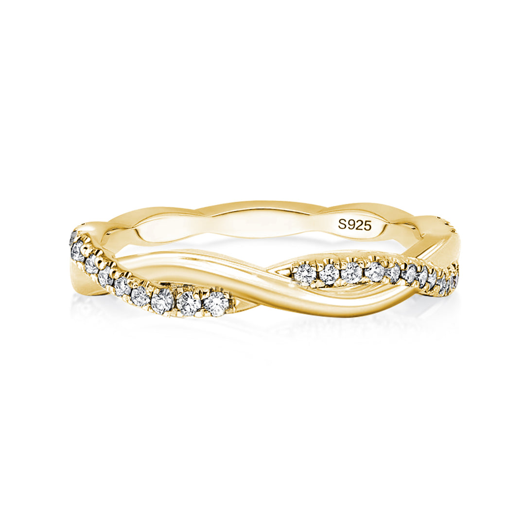 Rodiffy Moissanite 0.3 Ct Round Cut Pave Yellow Gold Wedding Band