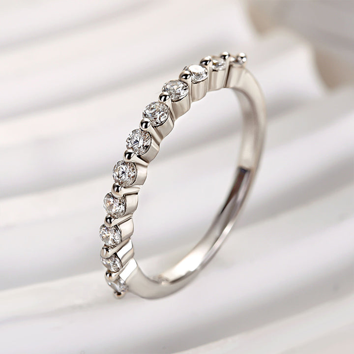 Rodiffy Moissanite 0.4 Ct Round Cut Half Eternity Thin Women&