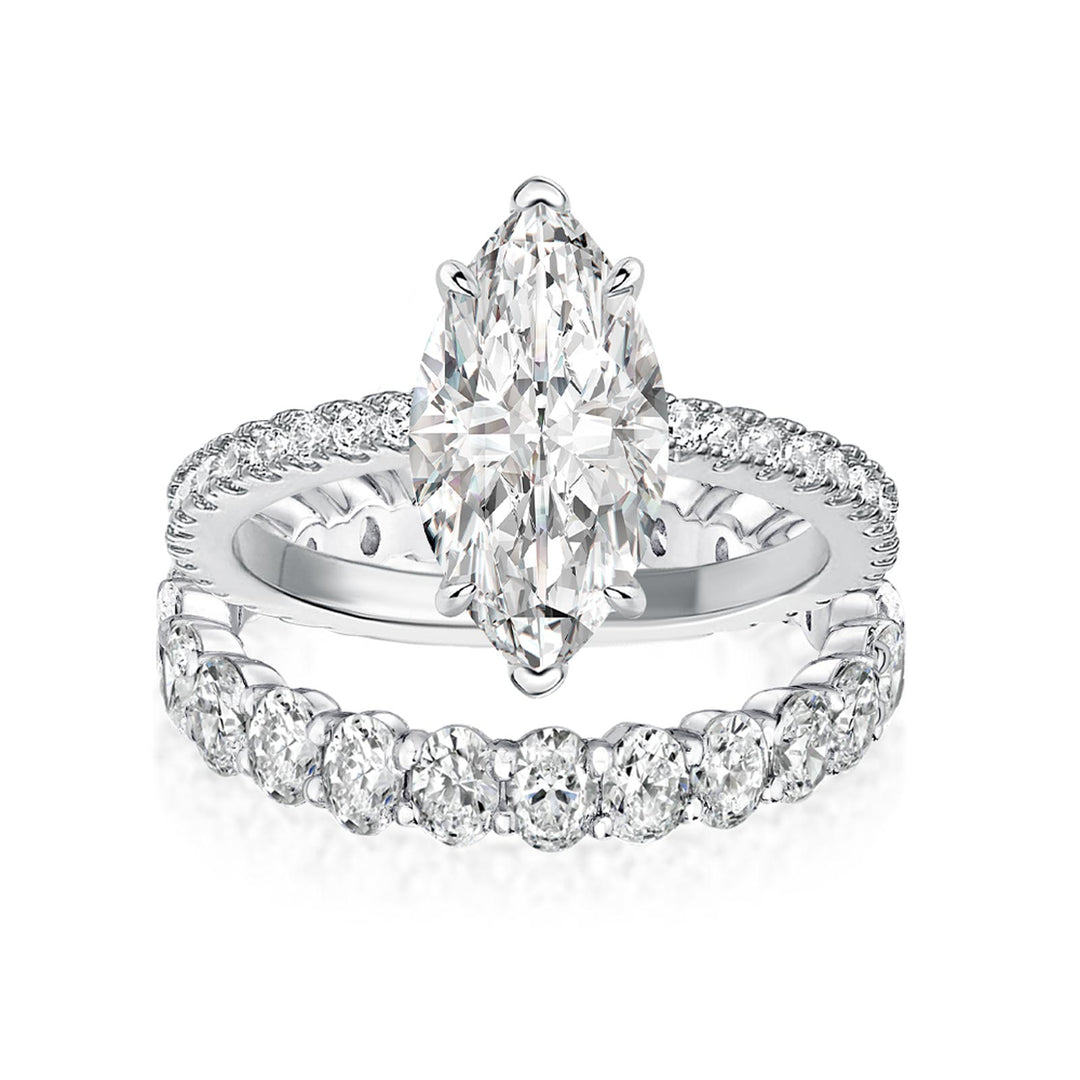 Moissanite 2PC 4.0 Ct Marquise Cut White Gold Bridal Ring Set with Oval Cut Wedding Band