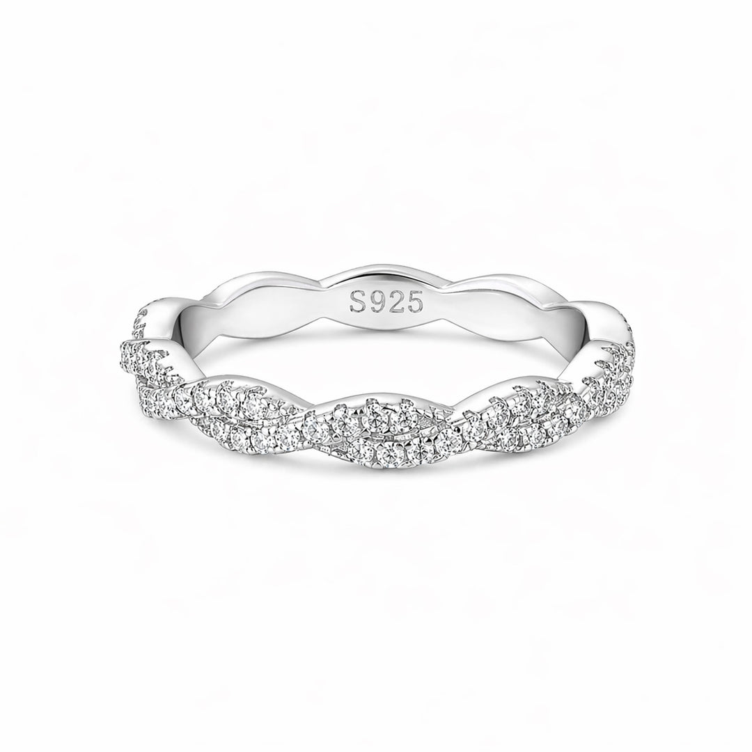 Rodiffy Mossianite S925 Wave-Shaped Eternity Band In Sterling Silver Stackable Wedding Ring For Women