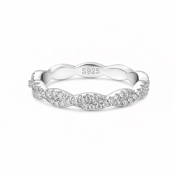 Rodiffy Mossianite S925 Wave-Shaped Eternity Band In Sterling Silver Stackable Wedding Ring For Women