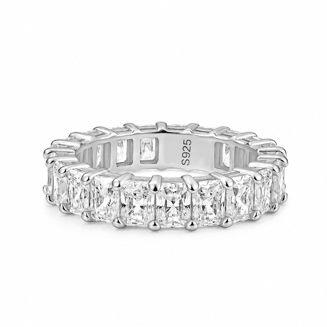 S925 Moissanite 3.5Ct Radiant Cut Full Channel Eternity Wedding Band Stackable Bridal Ring