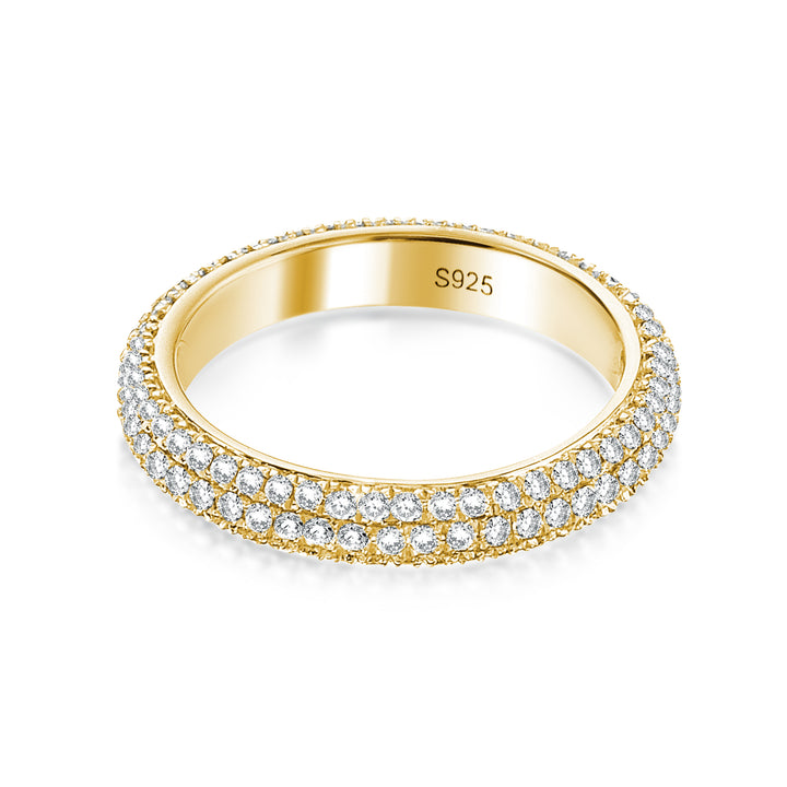 Triple Row Pavé 2.0Ct Yellow Gold Moissanite Wedding Ring