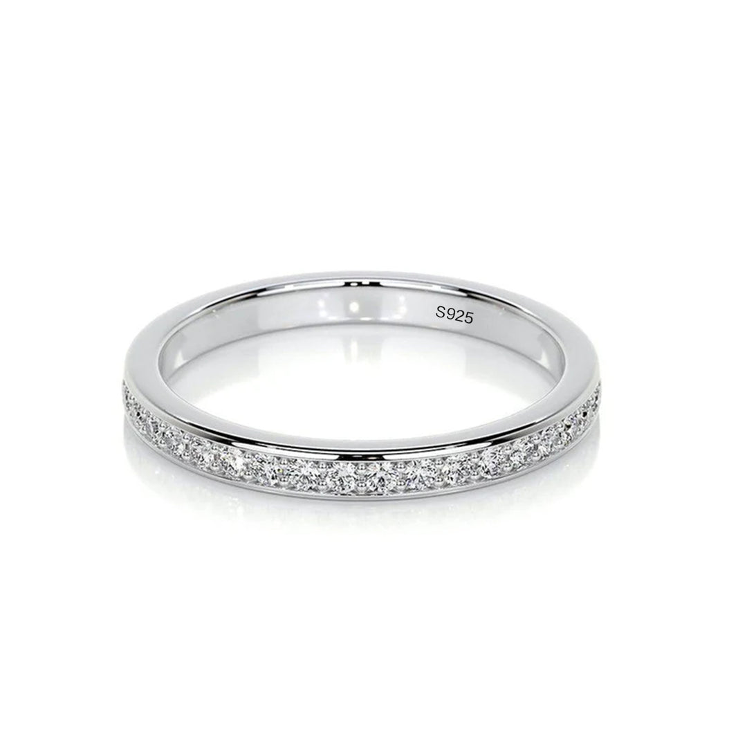 Channel Set Round Cut Wedding Ring In 925 Sterling Silver