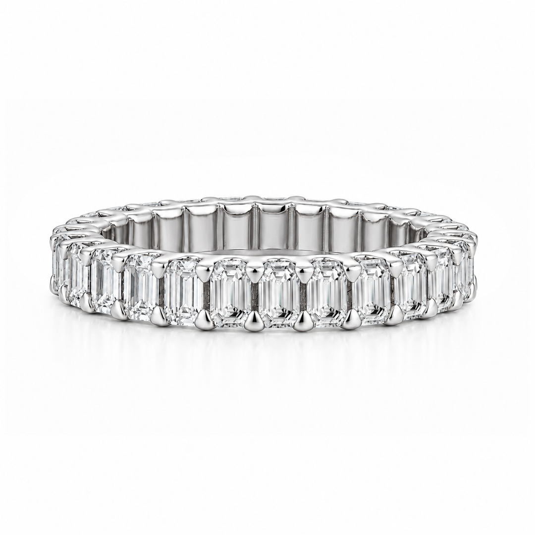 Moissanite 2.5 Ct Emerald Cut Eternity White Gold Wedding Band