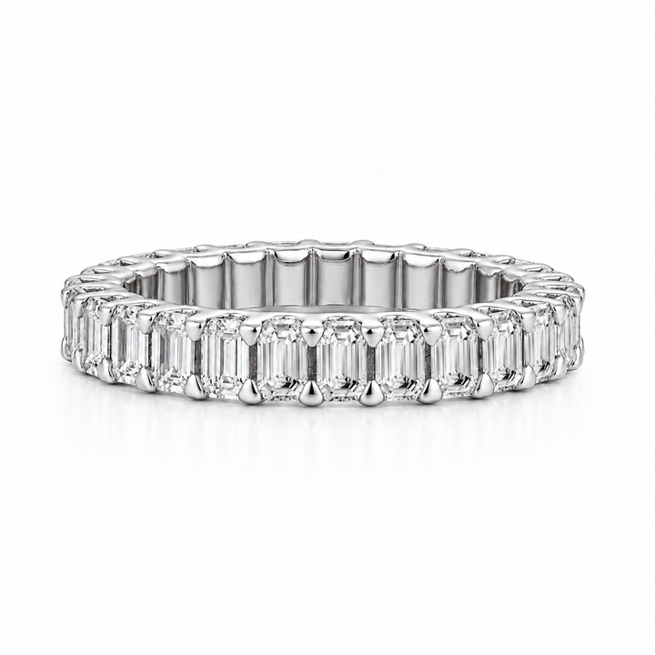 Moissanite 2.5 Ct Emerald Cut Eternity White Gold Wedding Band