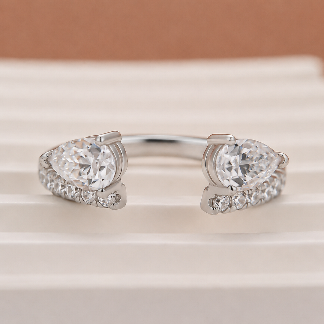 S925 1.0Ct Pear Cut Yellow Gold/White Gold/Rose Gold Open Wedding Band In Sterling Silver
