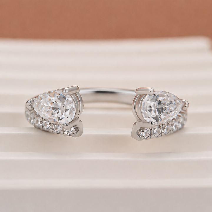 S925 1.0Ct Pear Cut Yellow Gold/White Gold/Rose Gold Open Wedding Band In Sterling Silver