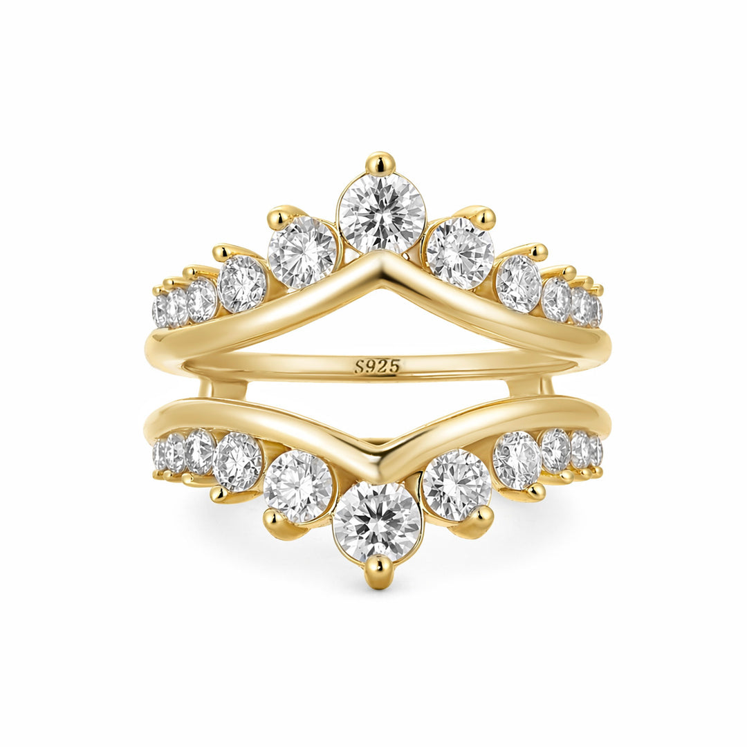 Rodiffy S925 Moissanite V-Shaped Crown Enhancer Band In 18K Yellow Gold Plated Silver