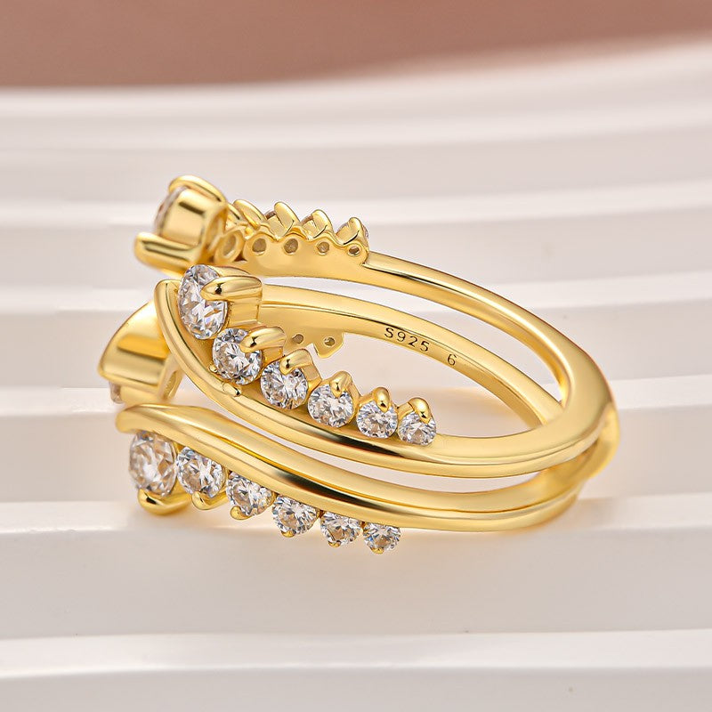 Moissanite Round Cut Jacket Yellow Gold Stack Wedding Band