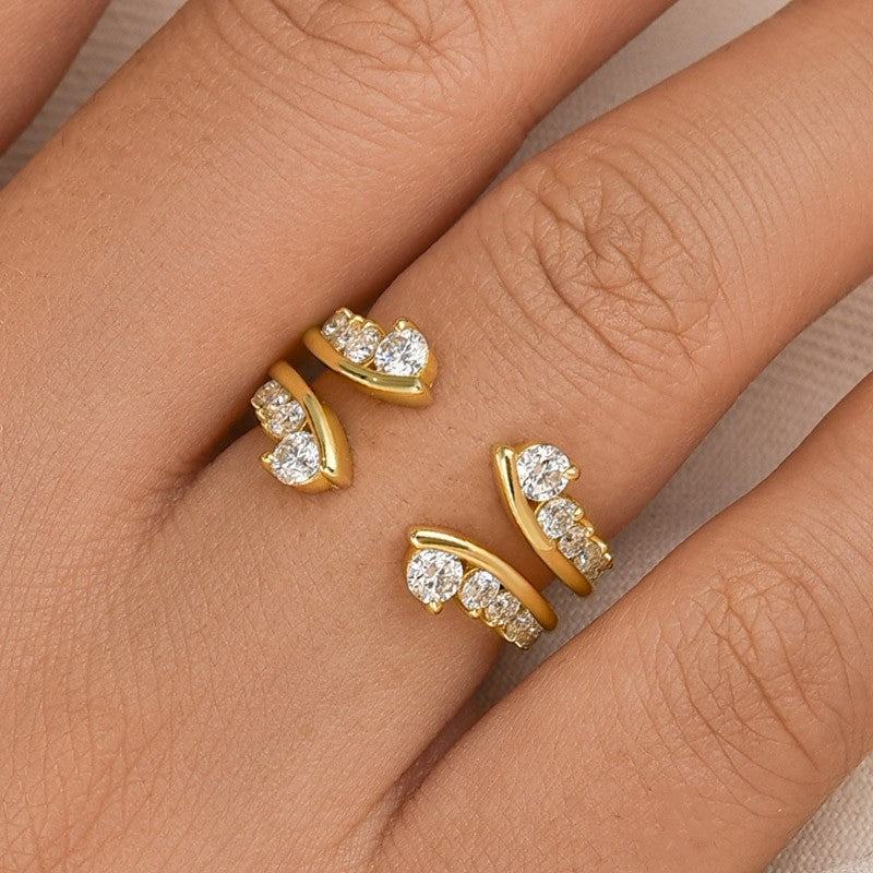 Moissanite Round Cut Jacket Yellow Gold Stack Wedding Band