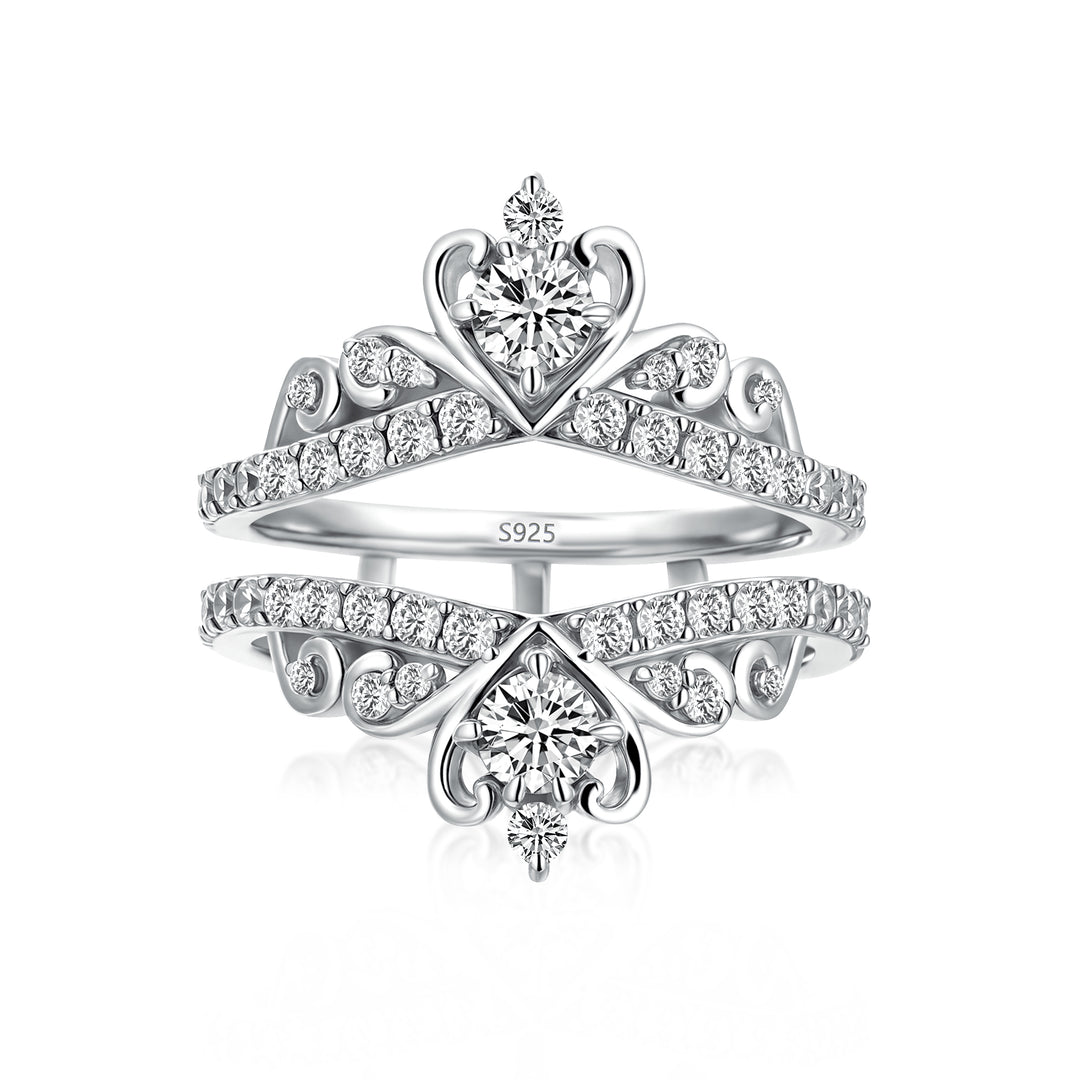 Moissanite Crown Shaped Insert Wedding Band Engagament Ring Enhancer In Sterling Silver