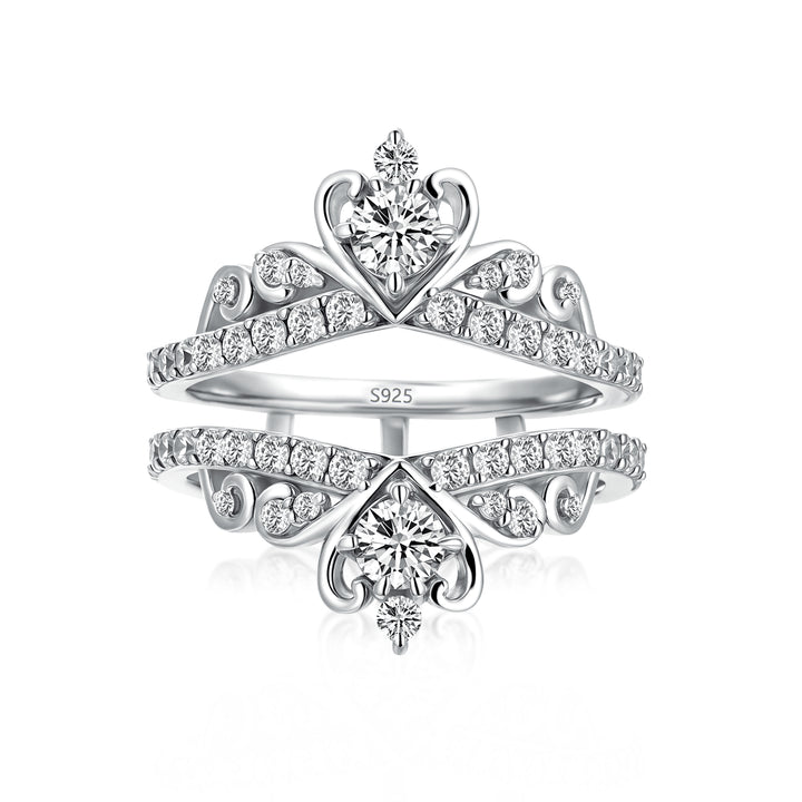 Moissanite Crown Shaped Insert Wedding Band Engagament Ring Enhancer In Sterling Silver