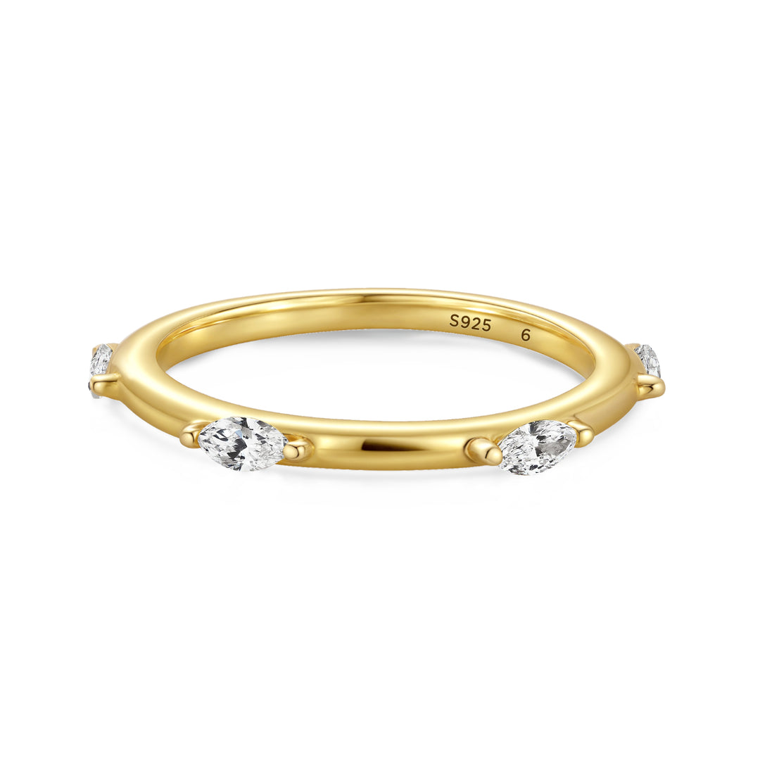 Moissanite Yellow Gold Marquise Cut Wedding Band