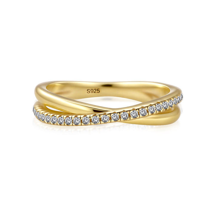 Moissanite 0.3Ct Twist Yellow Gold Round Cut Wedding Band