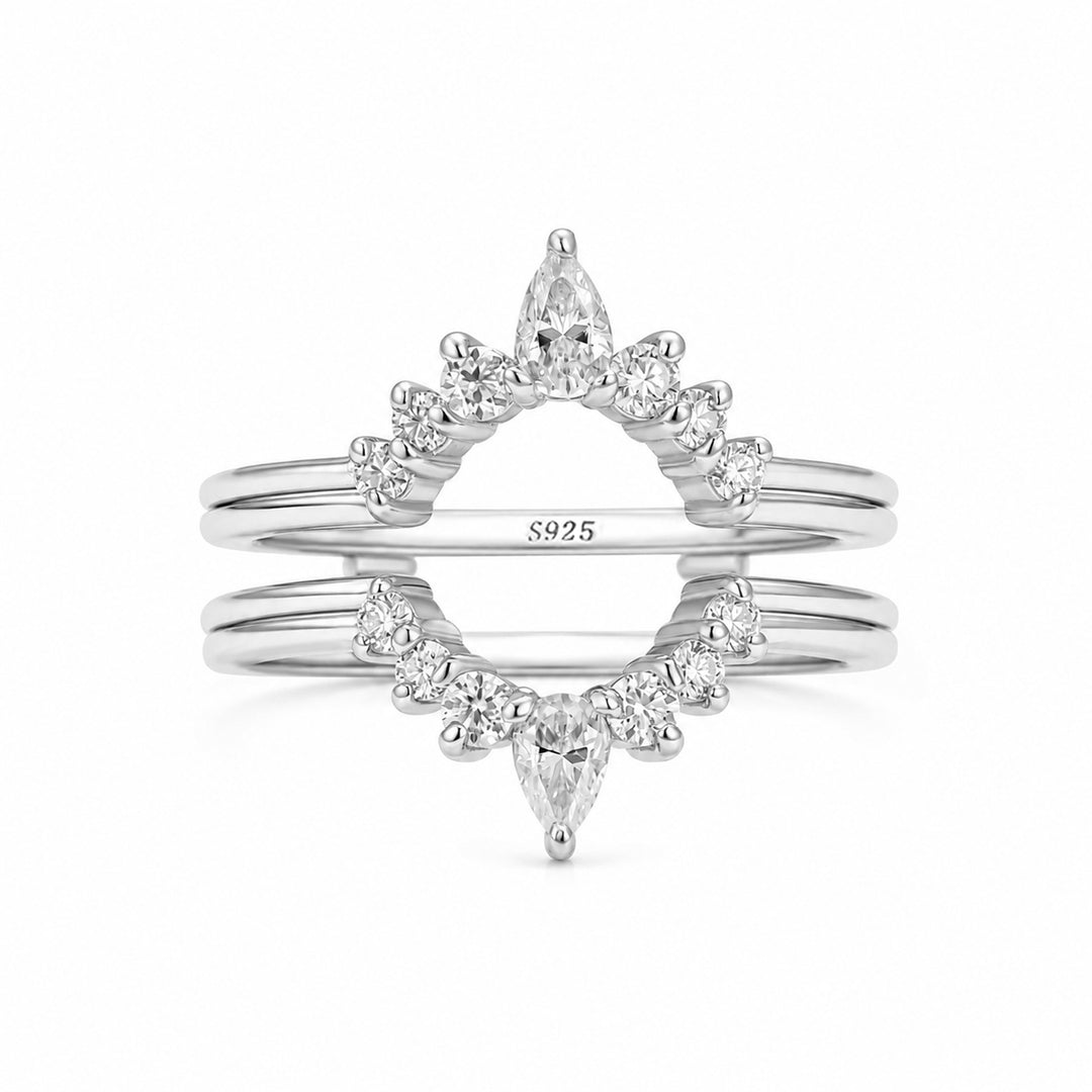 S925 Moissanite 0.75Ct Pear Cut & Round Cut Crown Open Wedding Band Stackable Enhancer Band