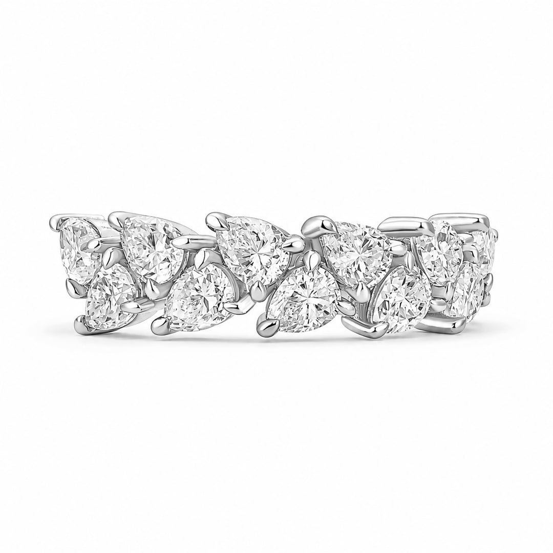 Moissanite Pear Cut 2.2Ct Half Eternity Stackable Teardrop Travel Ring in Sterling Silver