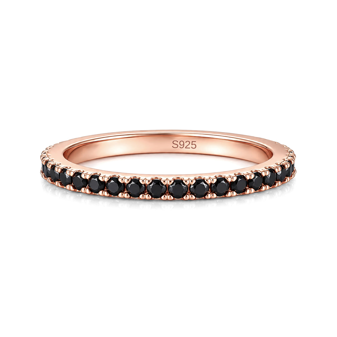 Rodiffy Moissanite 0.5CT Black/White Stone Rose Gold Full Eternity Thin Wedding Band For Women